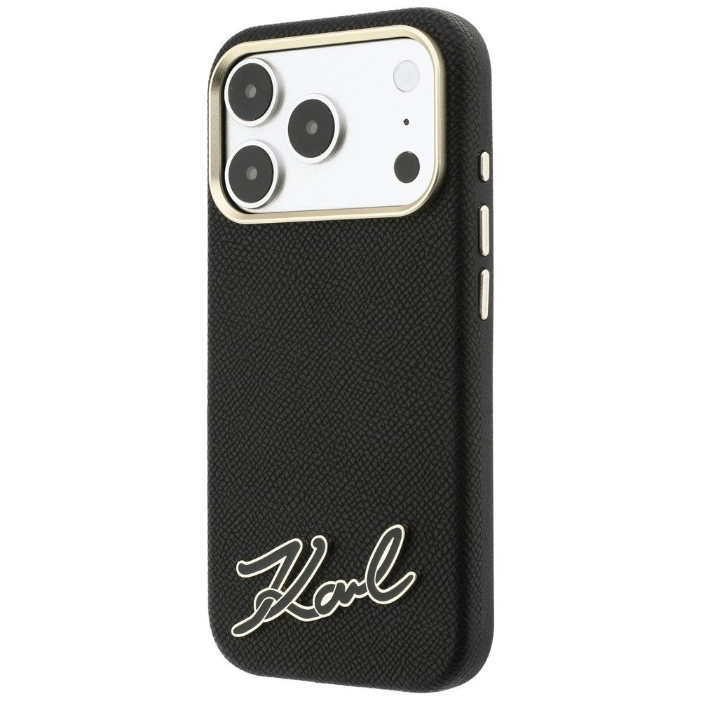 Karl Lagerfeld Grained with Resin ar firmas logotipu, MagSafe vāciņš iPhone 18 Pro / 17 Pro, melns