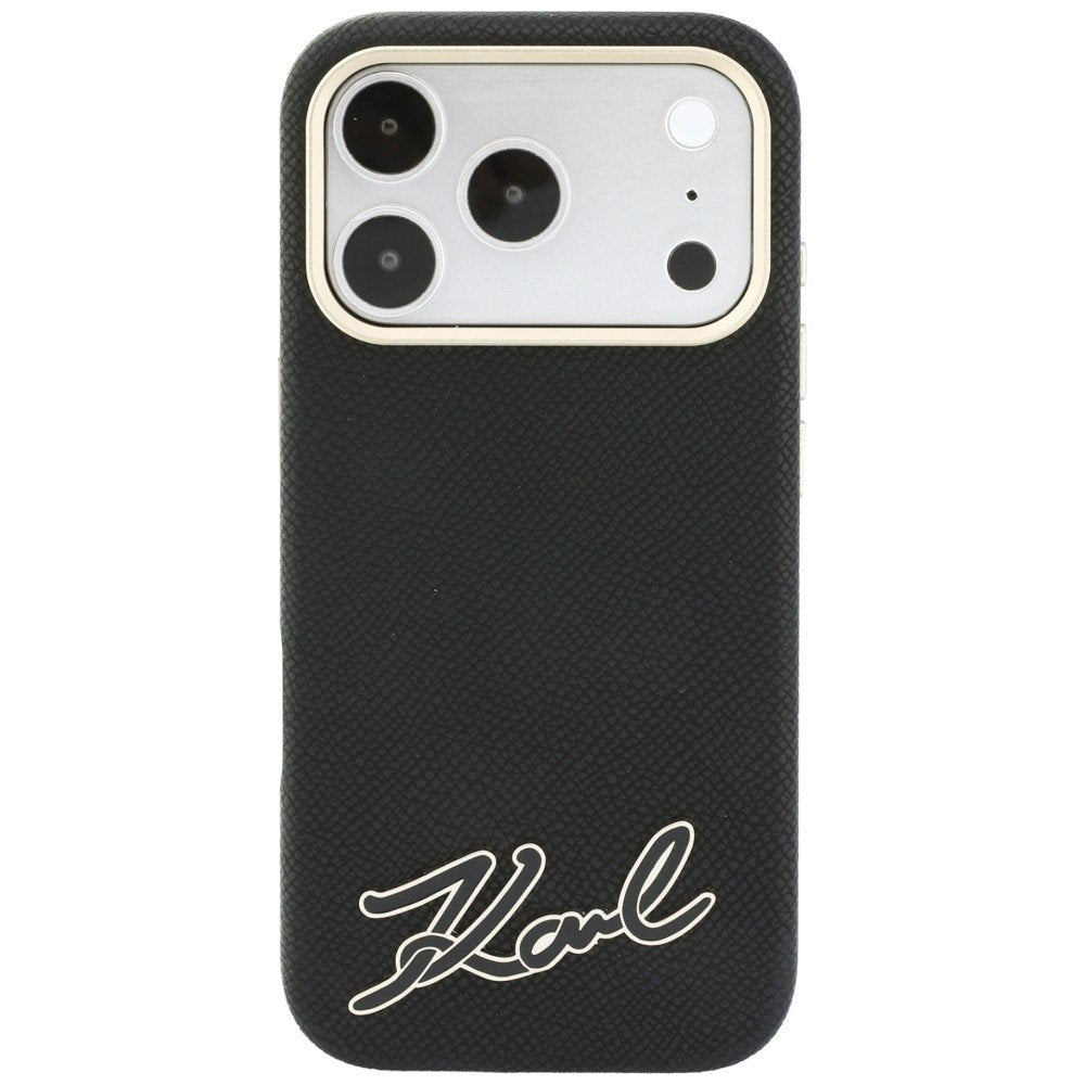 Karl Lagerfeld Grained with Resin ar firmas logotipu, MagSafe vāciņš iPhone 18 Pro / 17 Pro, melns