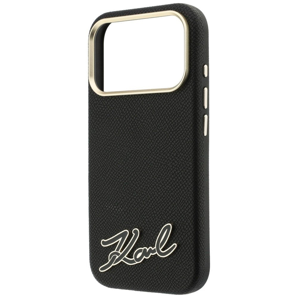 Karl Lagerfeld Grained with Resin ar firmas logotipu, MagSafe vāciņš iPhone 18 Pro / 17 Pro, melns