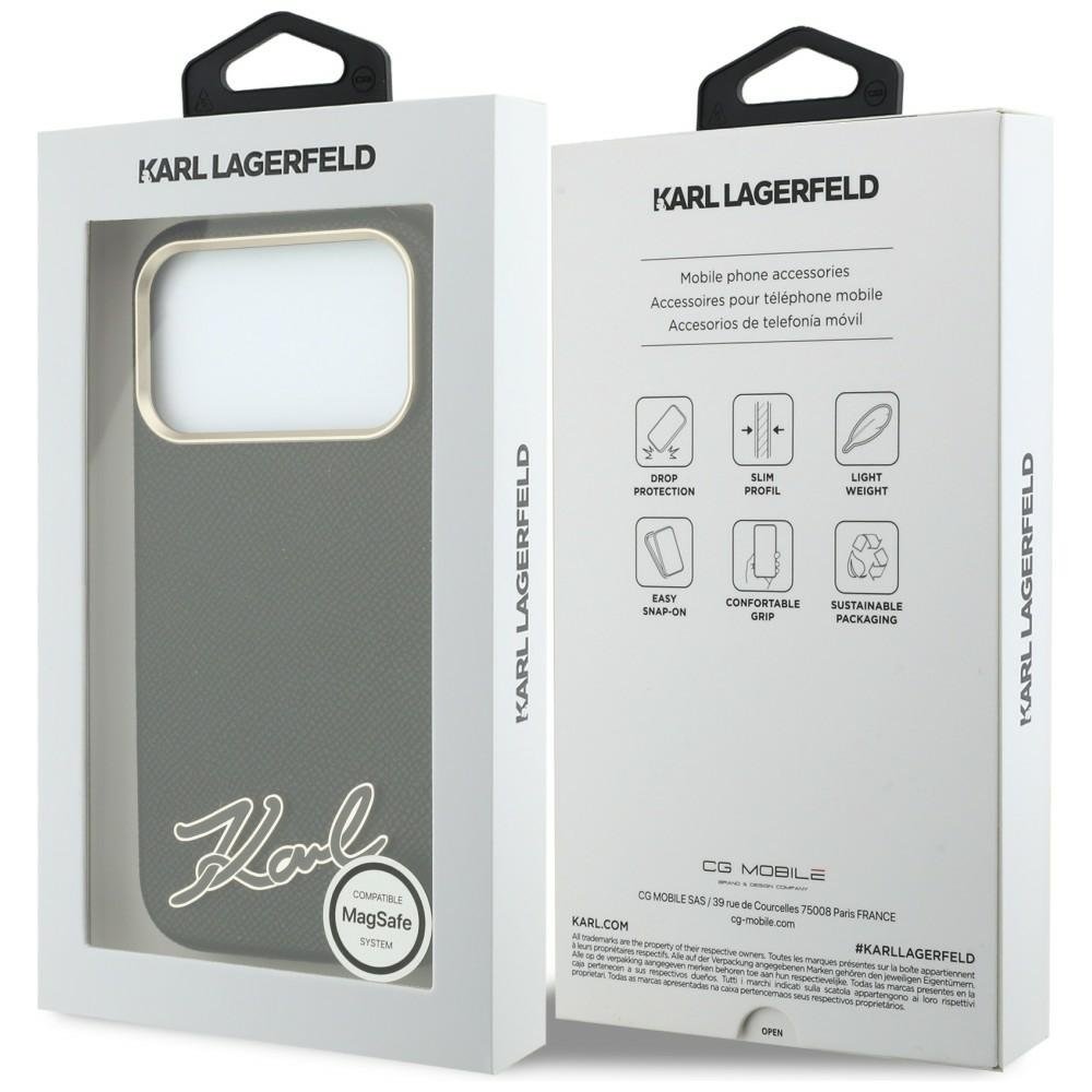 Karl Lagerfeld Grained with Resin ar firmas logotipu, MagSafe vāciņš iPhone 18 Pro / 17 Pro, melns