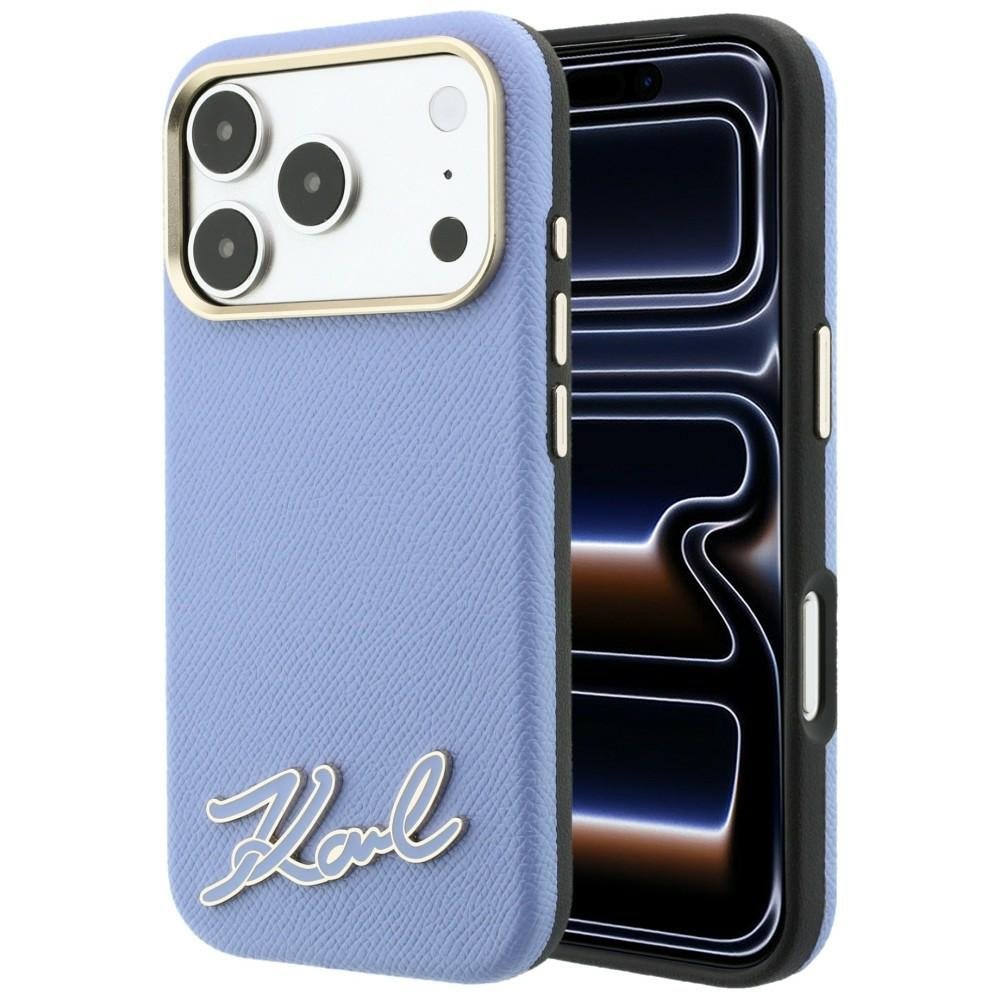 Karl Lagerfeld Grained with Resin ar firmas logotipu, MagSafe vāciņš iPhone 18 Pro / 17 Pro, zils