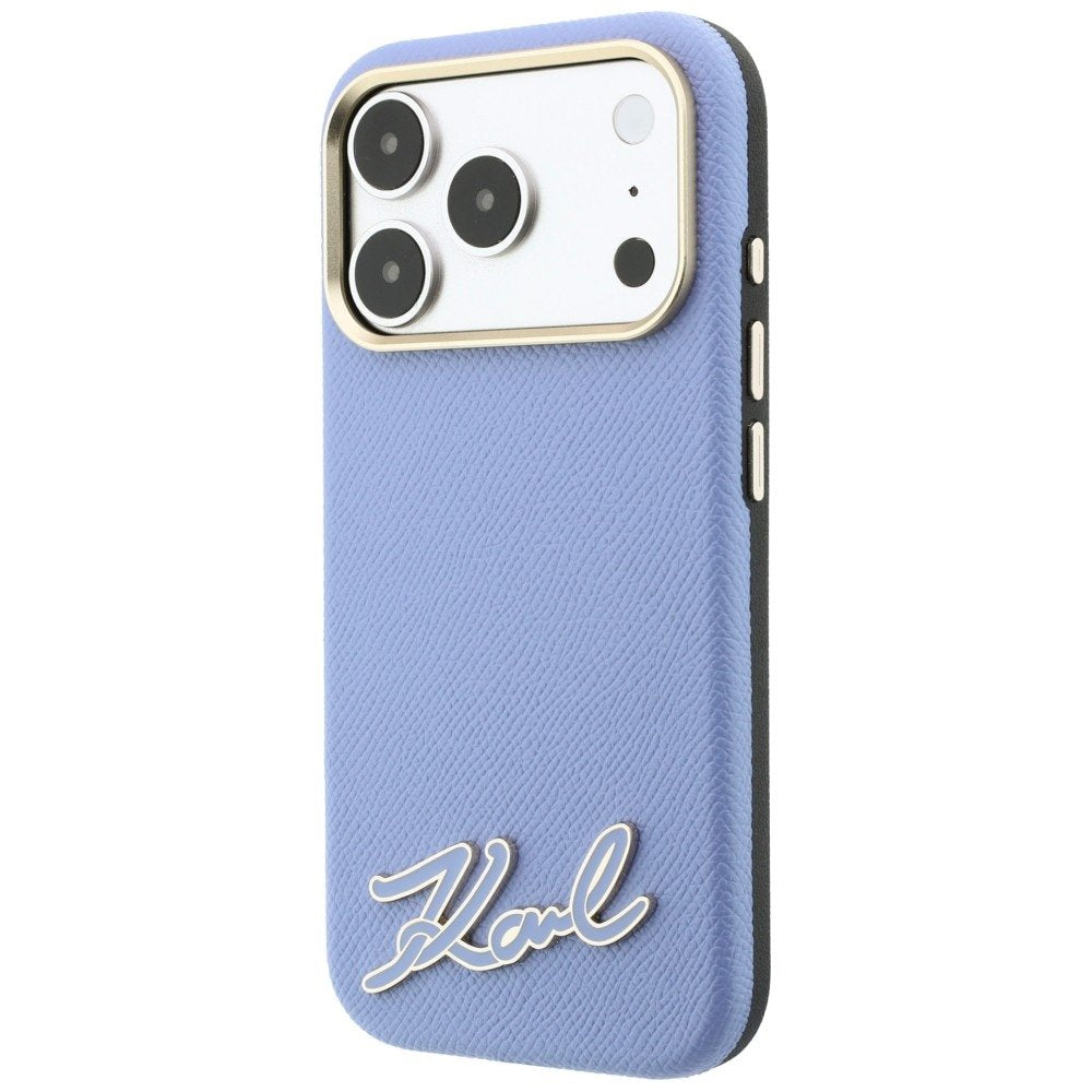 Karl Lagerfeld Grained with Resin ar firmas logotipu, MagSafe vāciņš iPhone 18 Pro / 17 Pro, zils