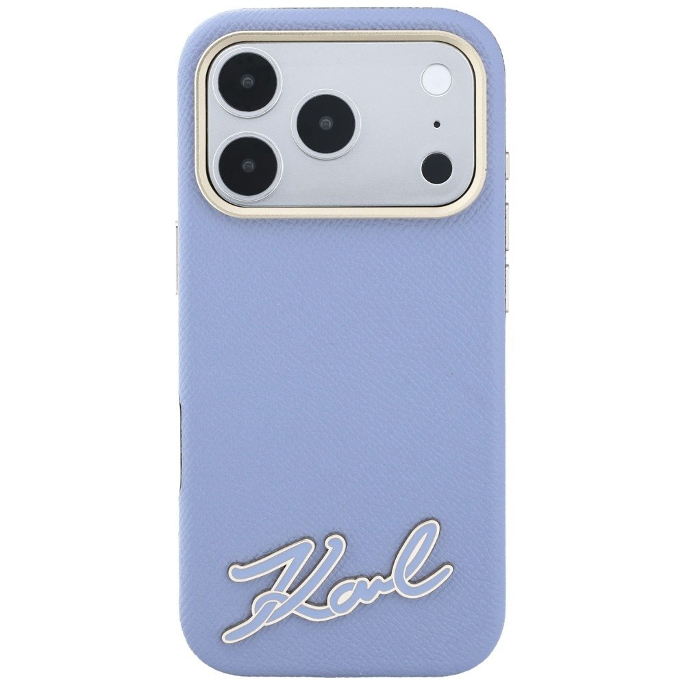 Karl Lagerfeld Grained with Resin ar firmas logotipu, MagSafe vāciņš iPhone 18 Pro / 17 Pro, zils