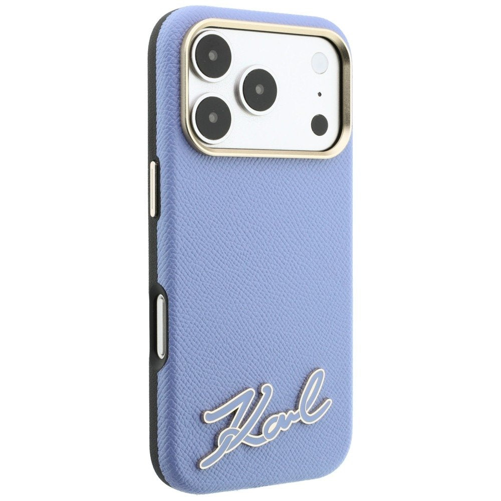 Karl Lagerfeld Grained with Resin ar firmas logotipu, MagSafe vāciņš iPhone 18 Pro / 17 Pro, zils