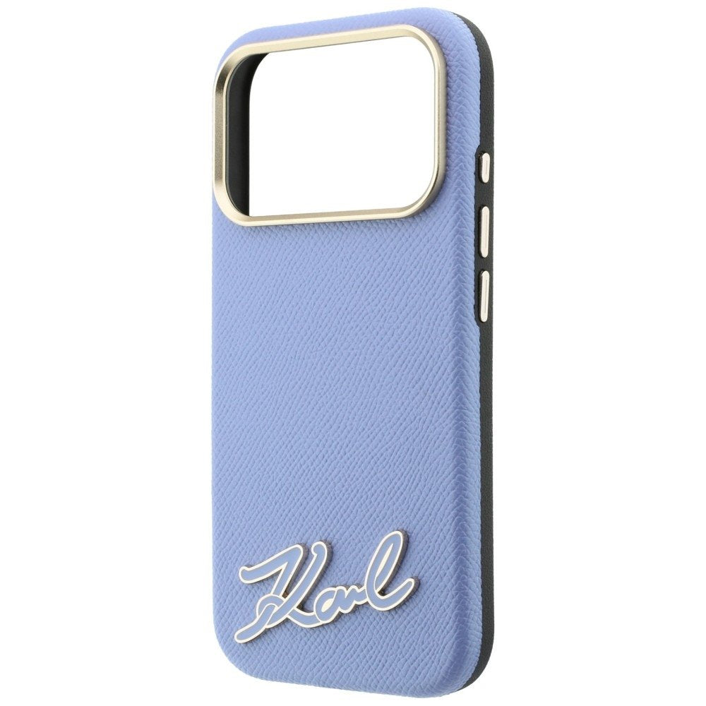 Karl Lagerfeld Grained with Resin ar firmas logotipu, MagSafe vāciņš iPhone 18 Pro / 17 Pro, zils