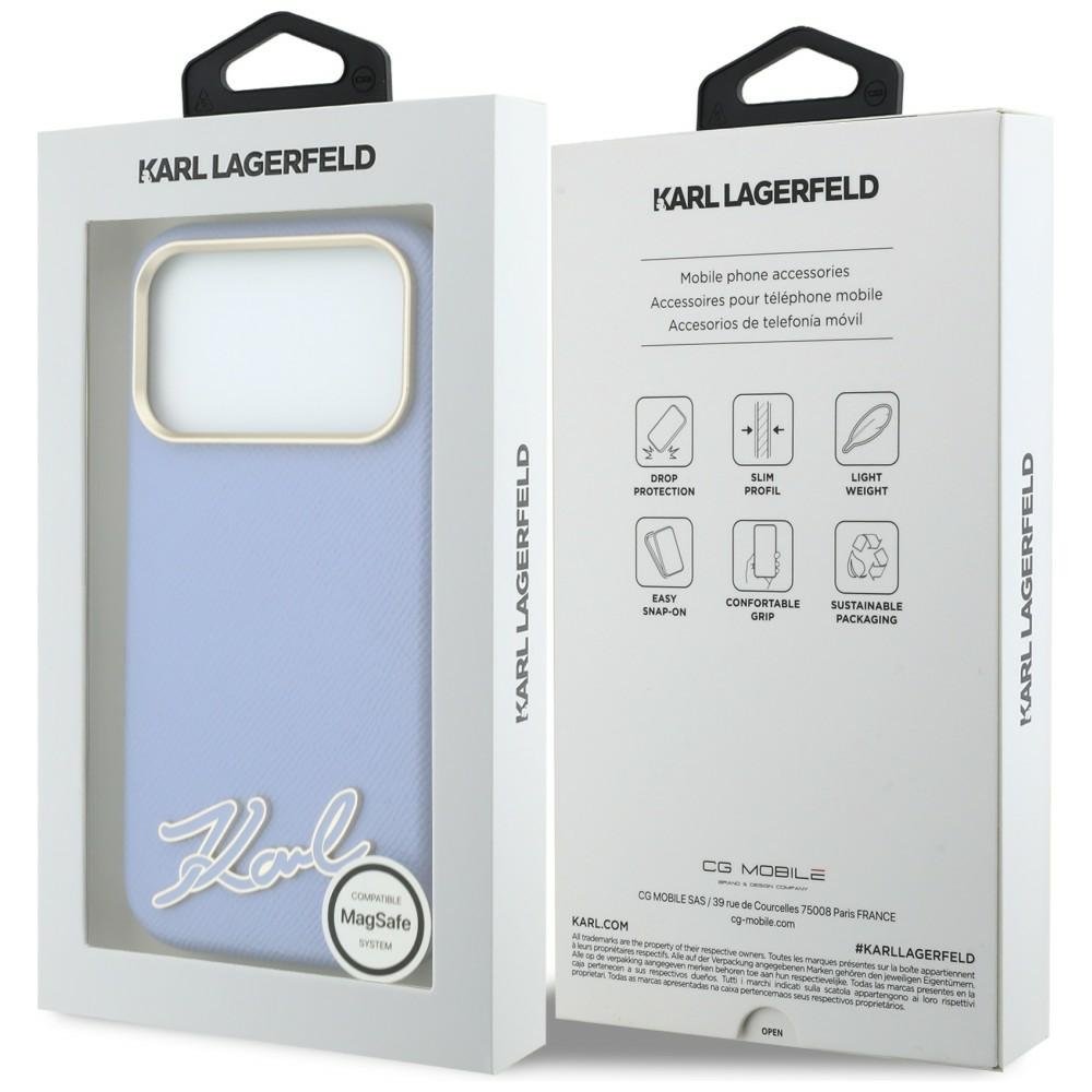 Karl Lagerfeld Grained with Resin ar firmas logotipu, MagSafe vāciņš iPhone 18 Pro / 17 Pro, zils