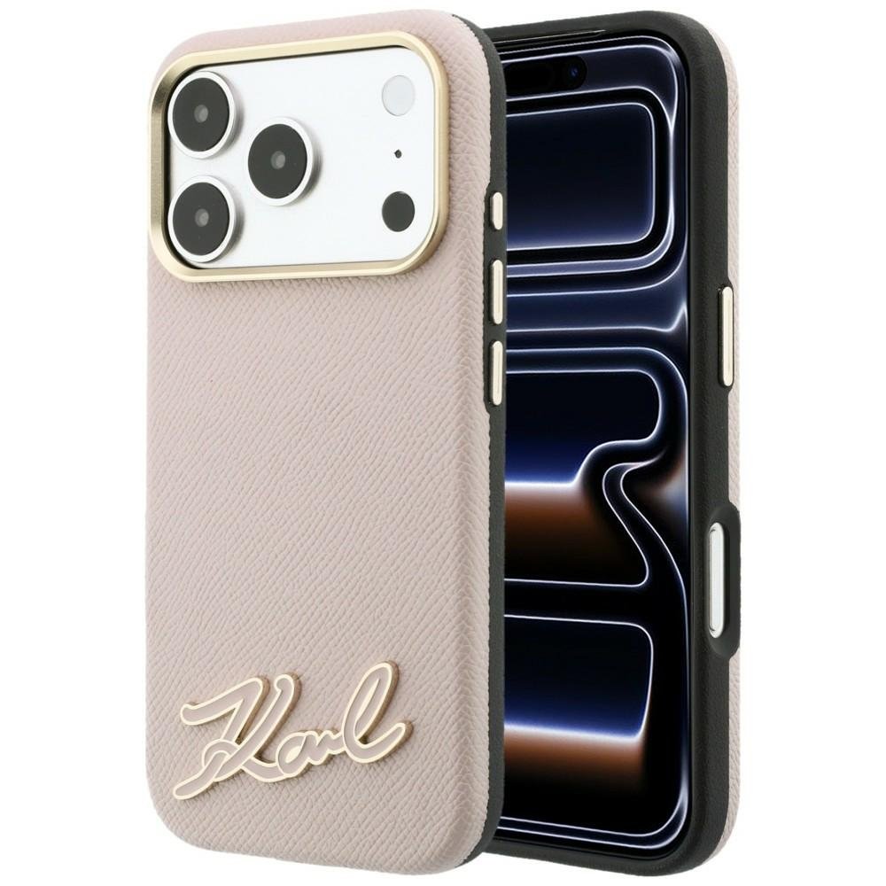 Karl Lagerfeld Grained with Resin firmas logotipa MagSafe vāciņš iPhone 18 Pro / 17 Pro, rozā krāsā