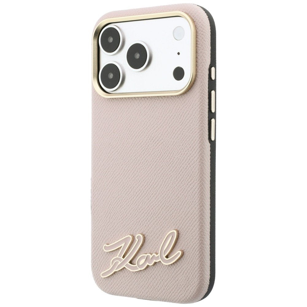 Karl Lagerfeld Grained with Resin firmas logotipa MagSafe vāciņš iPhone 18 Pro / 17 Pro, rozā krāsā