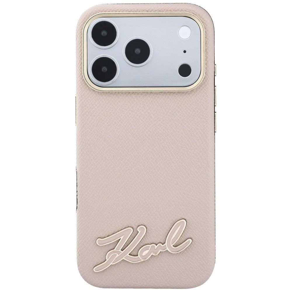 Karl Lagerfeld Grained with Resin firmas logotipa MagSafe vāciņš iPhone 18 Pro / 17 Pro, rozā krāsā