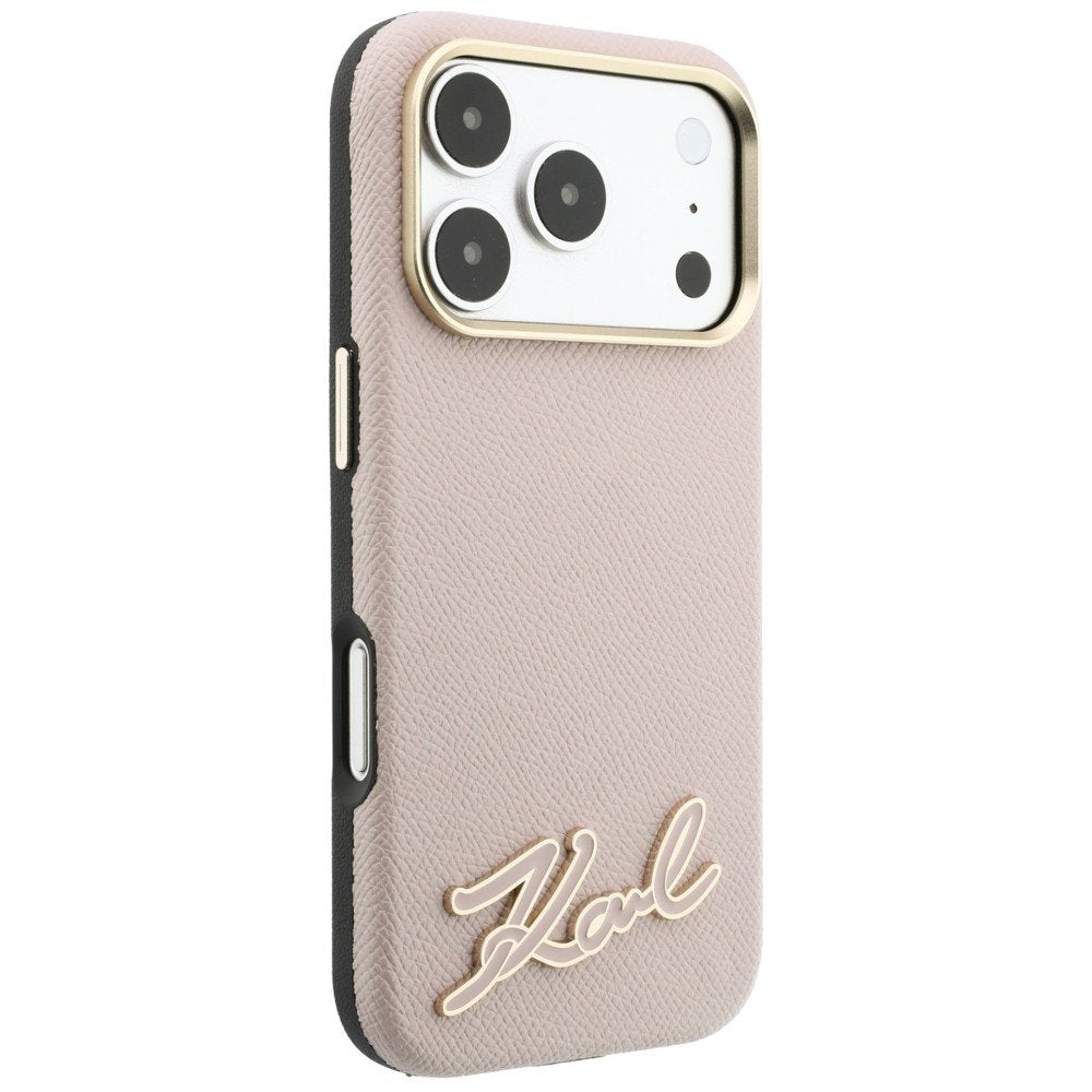 Karl Lagerfeld Grained with Resin firmas logotipa MagSafe vāciņš iPhone 18 Pro / 17 Pro, rozā krāsā