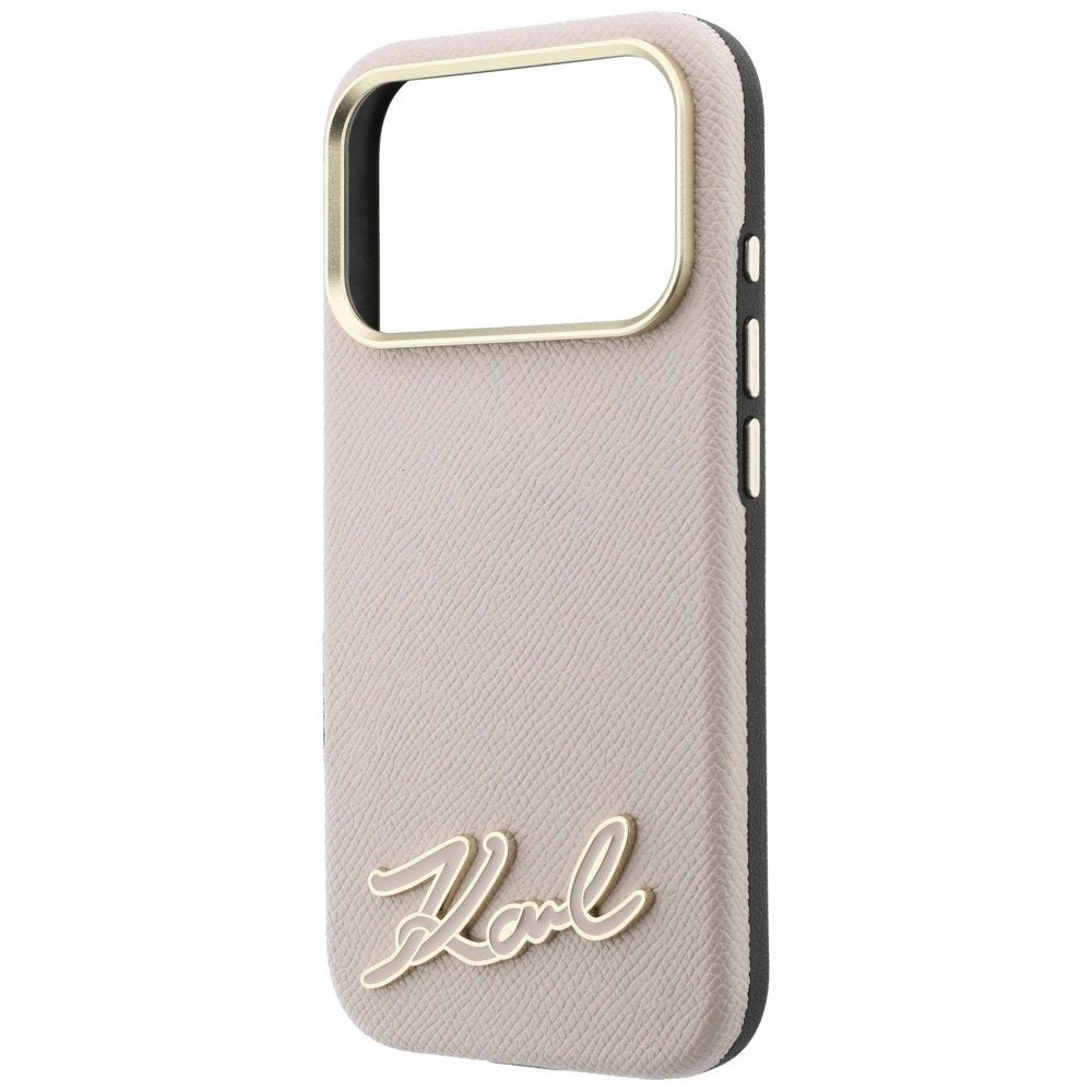 Karl Lagerfeld Grained with Resin firmas logotipa MagSafe vāciņš iPhone 18 Pro / 17 Pro, rozā krāsā