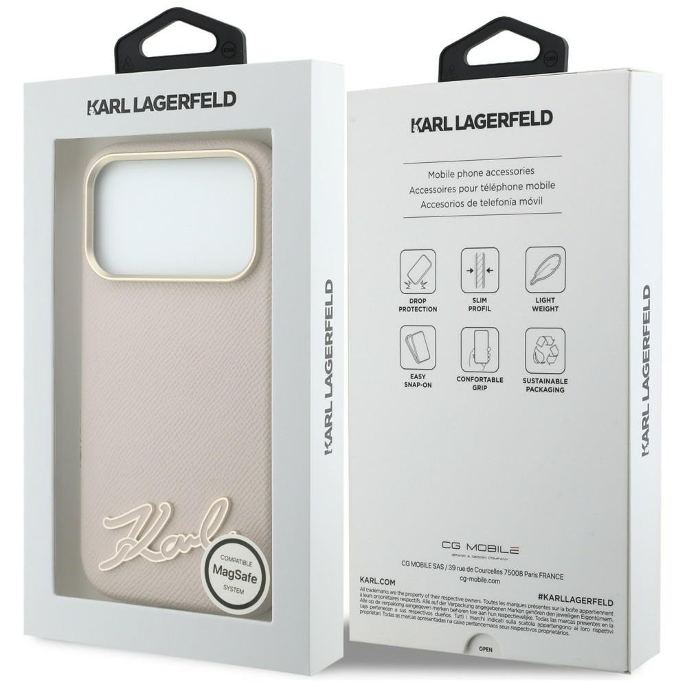 Karl Lagerfeld Grained with Resin firmas logotipa MagSafe vāciņš iPhone 18 Pro / 17 Pro, rozā krāsā