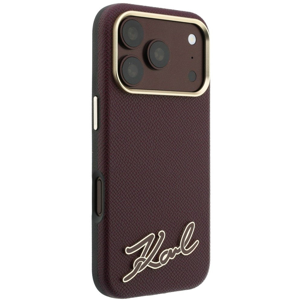 Karl Lagerfeld Grained with Resin ar firmas logotipu, MagSafe vāciņš iPhone 18 Pro Max / 17 Pro Max, bordo krāsā