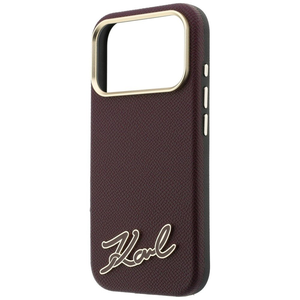 Karl Lagerfeld Grained with Resin ar firmas logotipu, MagSafe vāciņš iPhone 18 Pro Max / 17 Pro Max, bordo krāsā