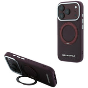 Karl Lagerfeld Ring Stand 360 Saffiano Classic Logo MagSafe vāciņš iPhone 18 Pro Max / 17 Pro Max, bordo krāsā