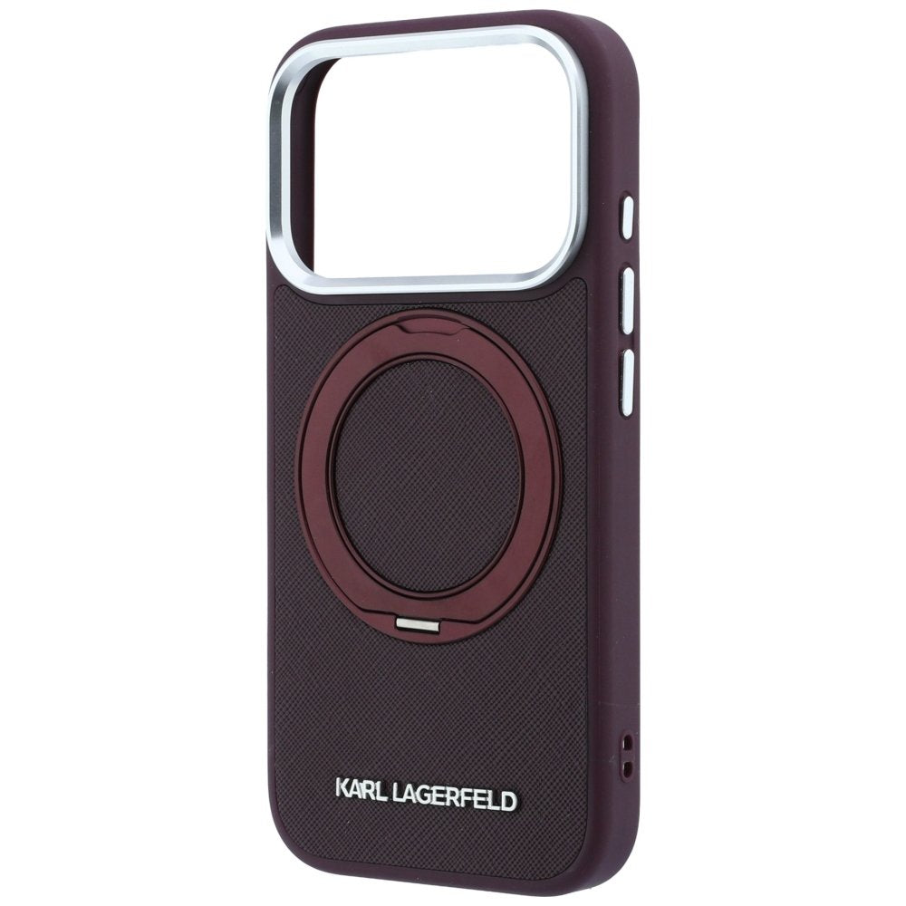 Karl Lagerfeld Ring Stand 360 Saffiano Classic Logo MagSafe vāciņš iPhone 18 Pro Max / 17 Pro Max, bordo krāsā