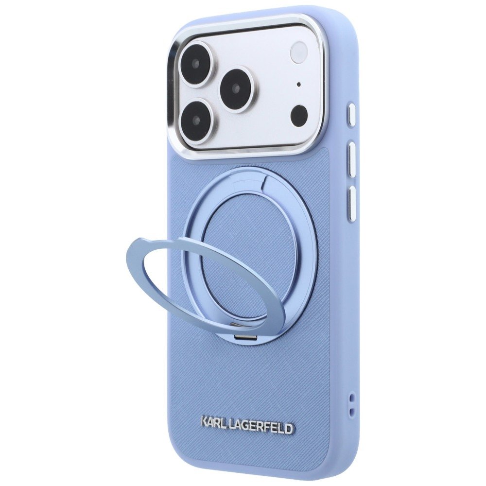 Karl Lagerfeld Ring Stand 360 Saffiano Classic Logo MagSafe vāciņš iPhone 18 Pro Max / 17 Pro Max, zils