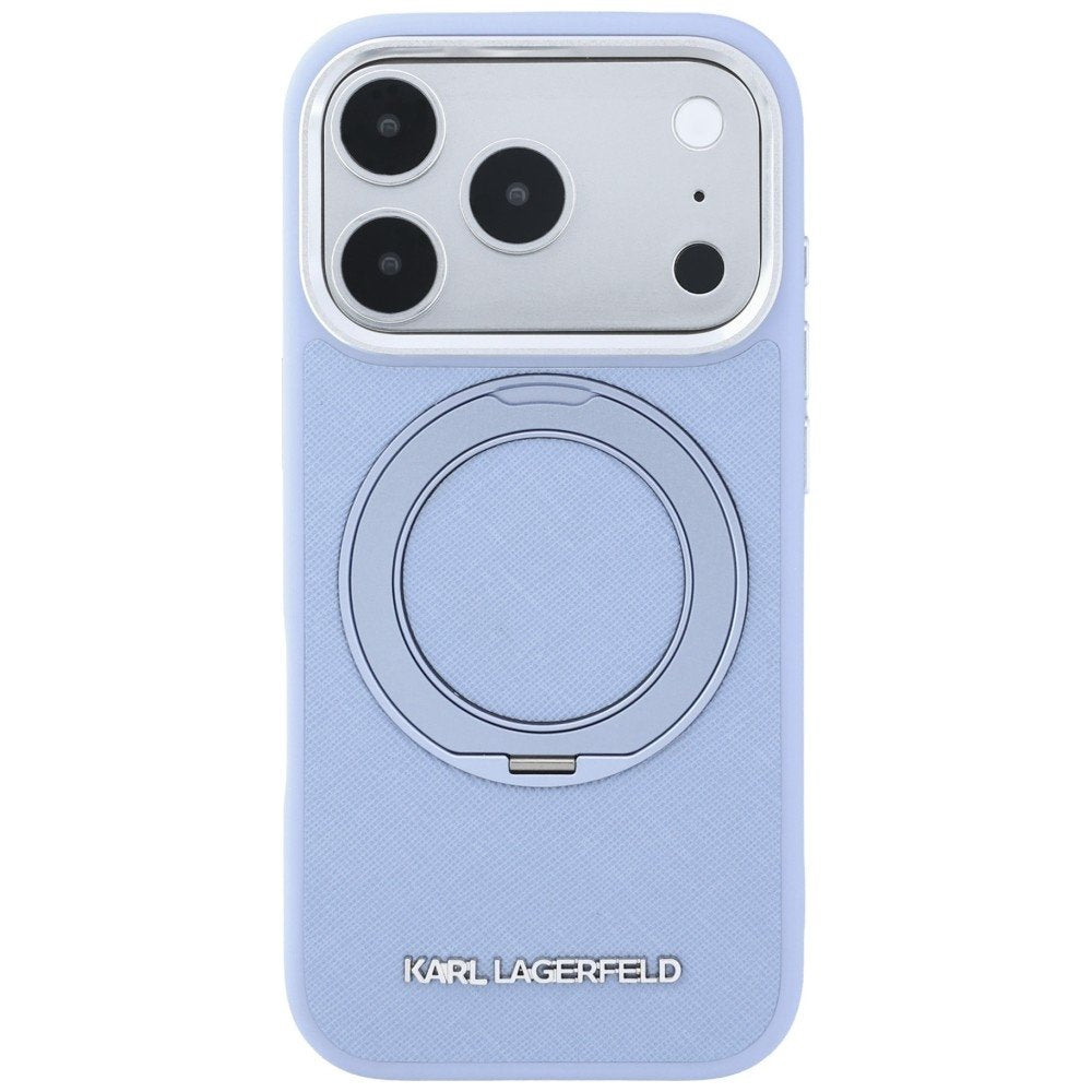 Karl Lagerfeld Ring Stand 360 Saffiano Classic Logo MagSafe vāciņš iPhone 18 Pro Max / 17 Pro Max, zils
