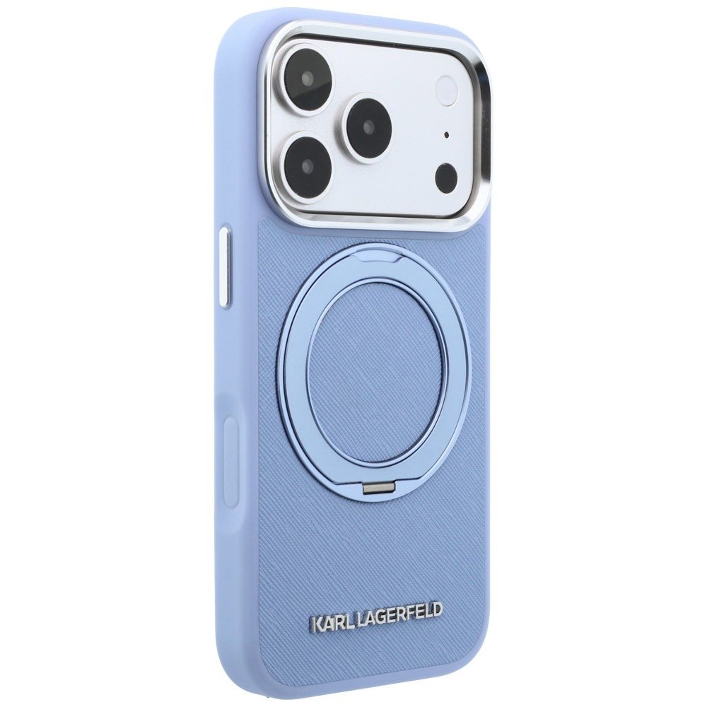 Karl Lagerfeld Ring Stand 360 Saffiano Classic Logo MagSafe vāciņš iPhone 18 Pro Max / 17 Pro Max, zils