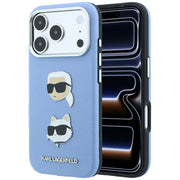 Karl Lagerfeld Saffiano ar Karl un Choupette attēliem, adatu un logotipa futrālis iPhone 18 Pro Max / 17 Pro Max, zils