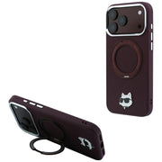 Karl Lagerfeld ar gredzenveida statīvu 360 Choupette Head Pin MagSafe vāciņu iPhone 18 Pro / 17 Pro, bordo krāsā