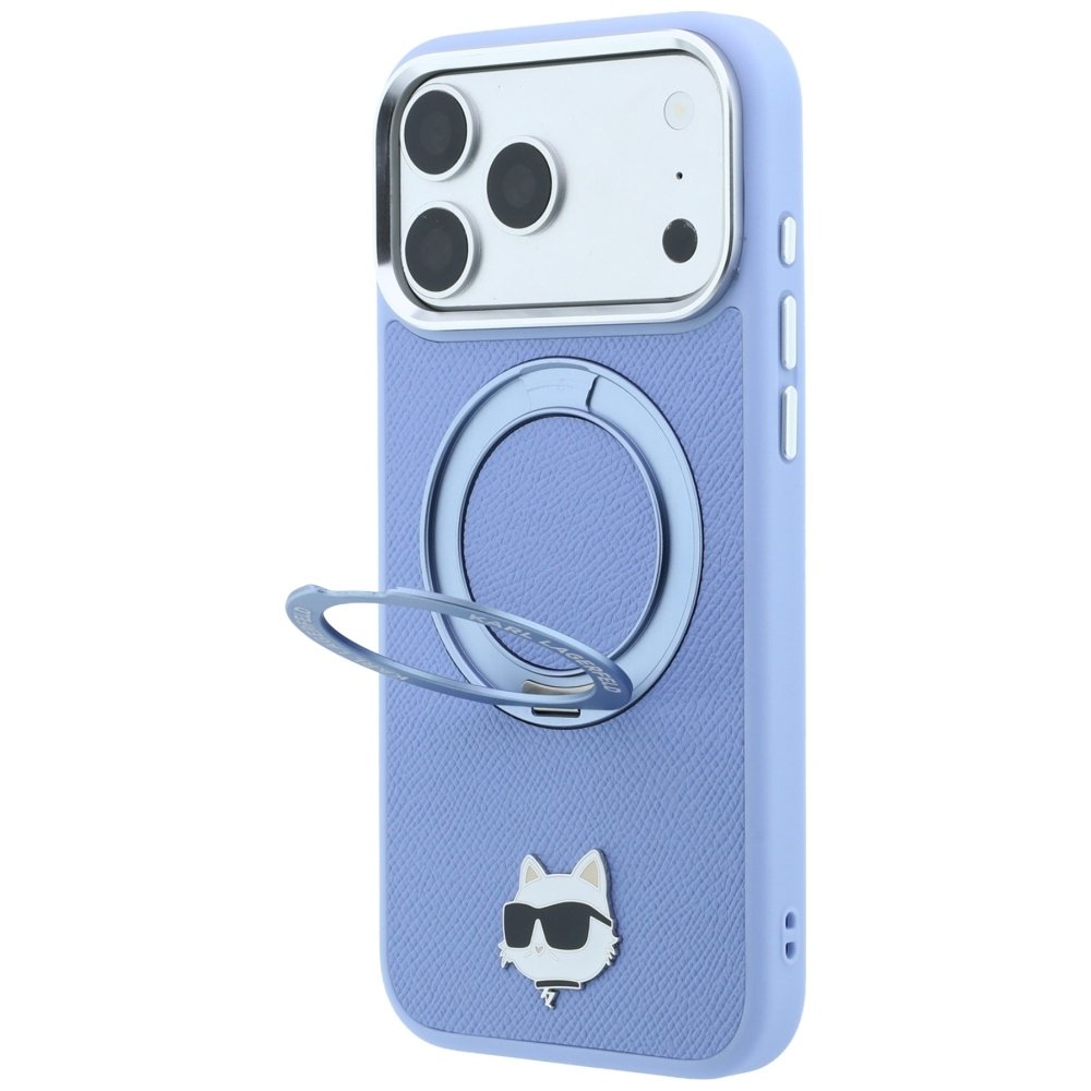 Karl Lagerfeld ar gredzenveida statīvu 360 Choupette Head Pin MagSafe vāciņu iPhone 18 Pro / 17 Pro, zils