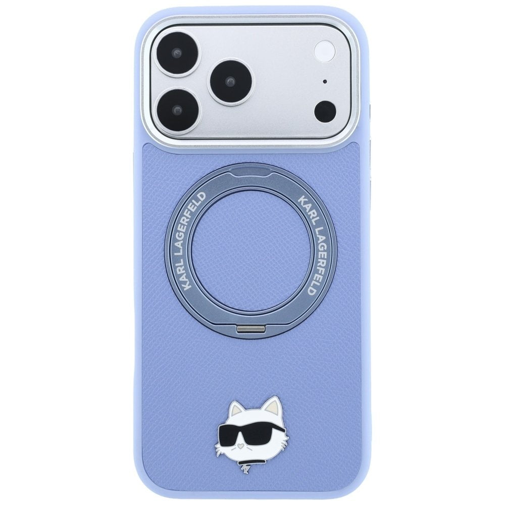 Karl Lagerfeld ar gredzenveida statīvu 360 Choupette Head Pin MagSafe vāciņu iPhone 18 Pro / 17 Pro, zils