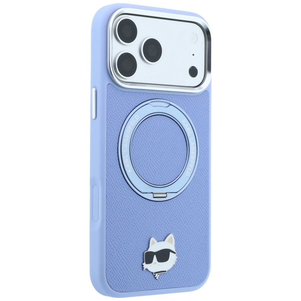 Karl Lagerfeld ar gredzenveida statīvu 360 Choupette Head Pin MagSafe vāciņu iPhone 18 Pro / 17 Pro, zils