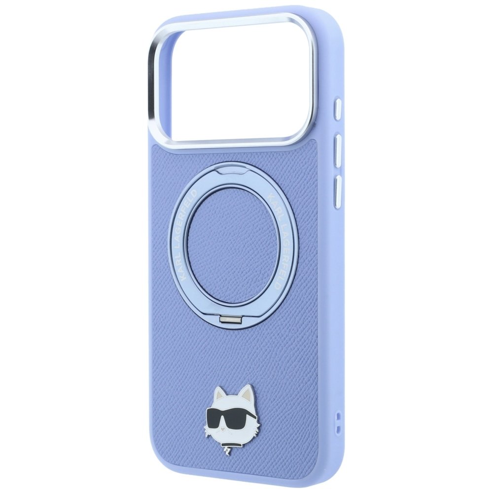Karl Lagerfeld ar gredzenveida statīvu 360 Choupette Head Pin MagSafe vāciņu iPhone 18 Pro / 17 Pro, zils