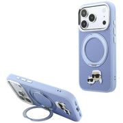 Karl Lagerfeld ar gredzenveida statīvu 360 Karl & Choupette Heads Pin MagSafe vāciņu iPhone 18 Pro / 17 Pro, zils