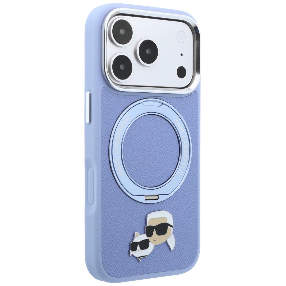 Karl Lagerfeld ar gredzenveida statīvu 360 Karl & Choupette Heads Pin MagSafe vāciņu iPhone 18 Pro Max / 17 Pro Max, zils