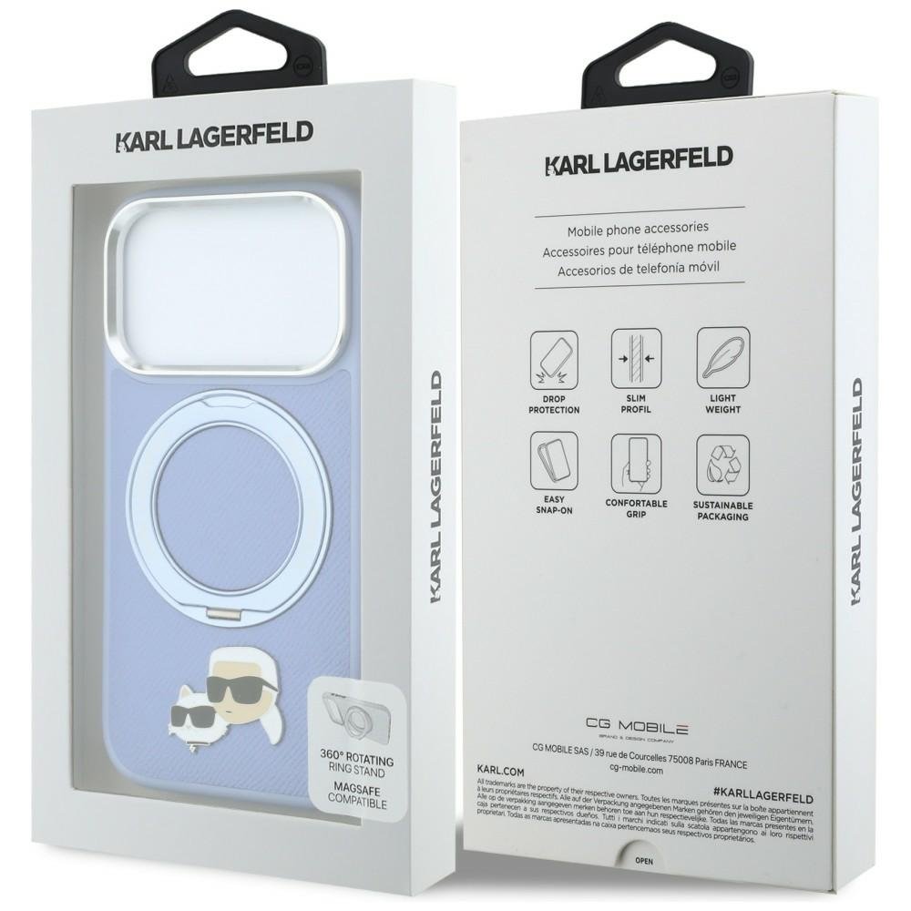 Karl Lagerfeld ar gredzenveida statīvu 360 Karl & Choupette Heads Pin MagSafe vāciņu iPhone 18 Pro Max / 17 Pro Max, zils