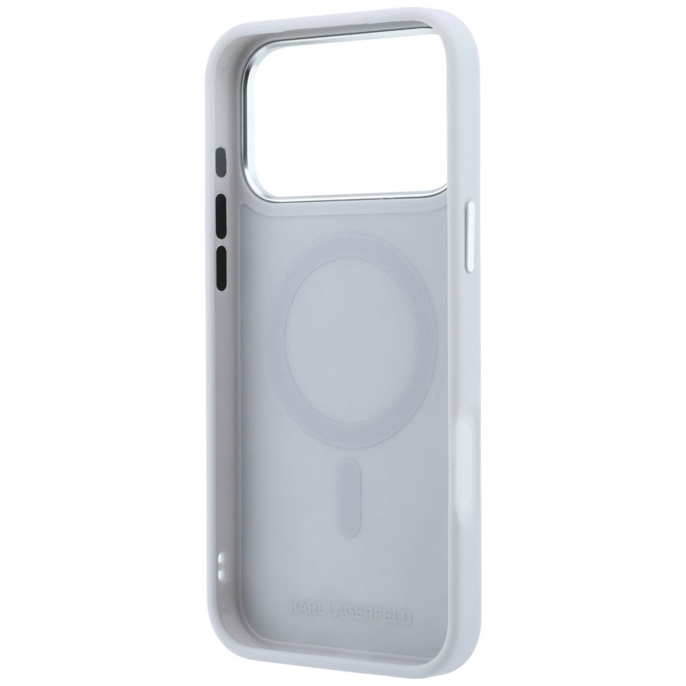 Karl Lagerfeld ar gredzena turētāju 360 Karl Head Pin MagSafe vāciņu iPhone 18 Pro / 17 Pro, pelēks
