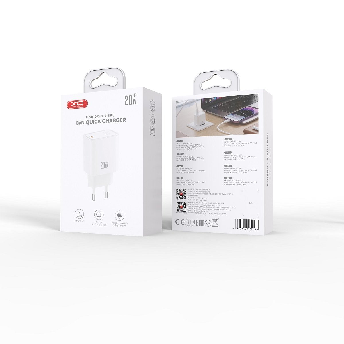 XO sienas lādētājs CE51 PD 20 W, 1x USB-C, balts