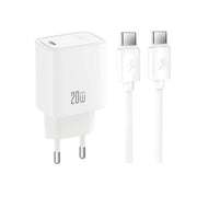 XO sienas lādētājs CE51 PD 20 W, 1x USB-C (balts) + USB-C, USB-C kabelis