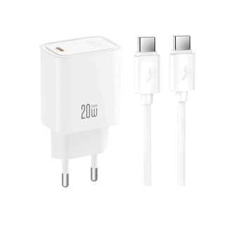 XO sienas lādētājs CE51 PD 20 W, 1x USB-C (balts) + USB-C, USB-C kabelis