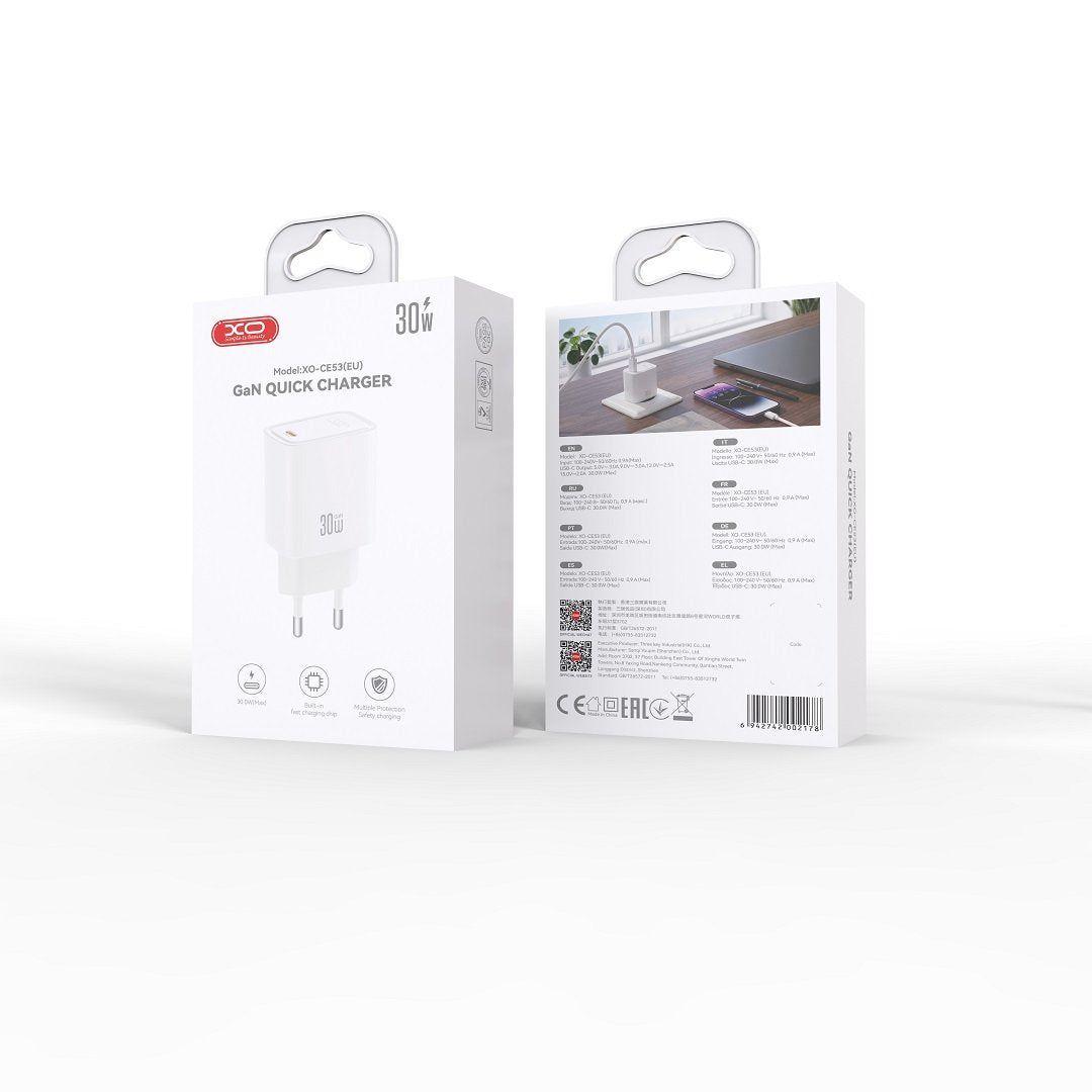 XO sienas lādētājs CE53 PD 30 W, 1x USB-C, balts