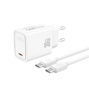 XO sienas lādētājs CE53 PD 30 W, 1x USB-C (balts) + USB-C, USB-C kabelis