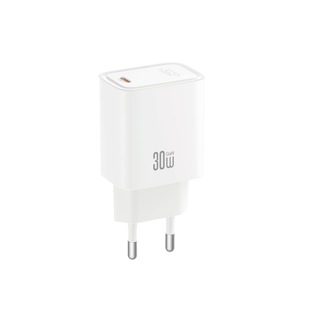 XO sienas lādētājs CE53 PD 30 W, 1x USB-C (balts) + USB-C, USB-C kabelis