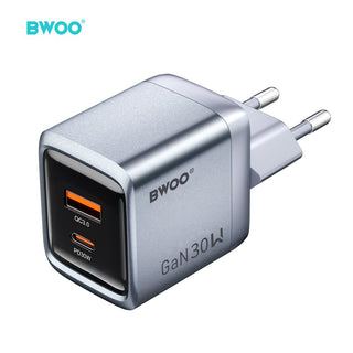 BWOO BO-CDA237 wall charger 1xUSB-A + 1xUSB-C 3A PD 30W + QC 18W grey with PPS