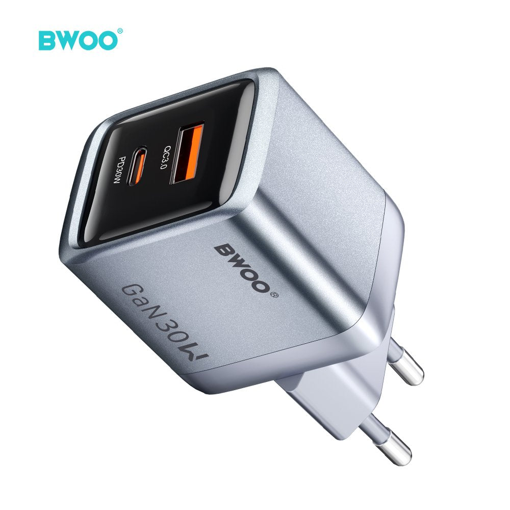 BWOO BO-CDA237 wall charger 1xUSB-A + 1xUSB-C 3A PD 30W + QC 18W grey with PPS
