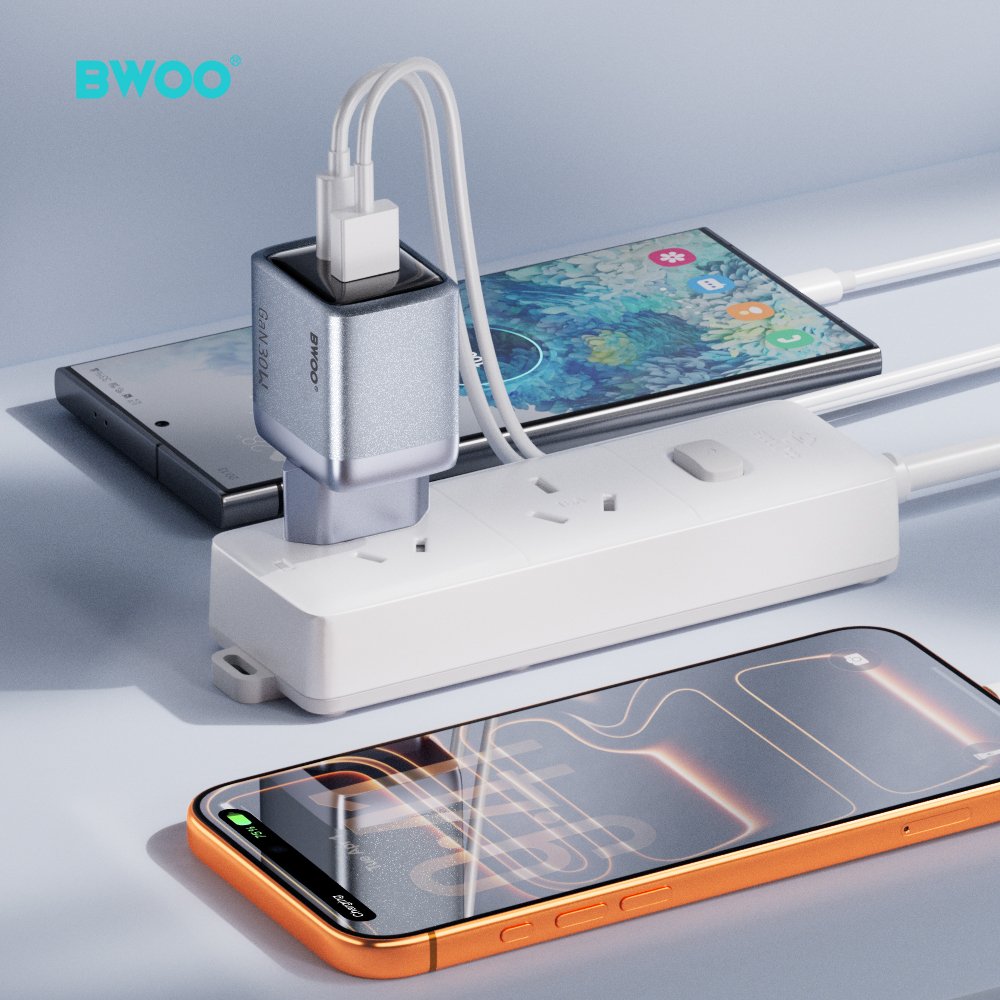 BWOO BO-CDA237 wall charger 1xUSB-A + 1xUSB-C 3A PD 30W + QC 18W grey with PPS