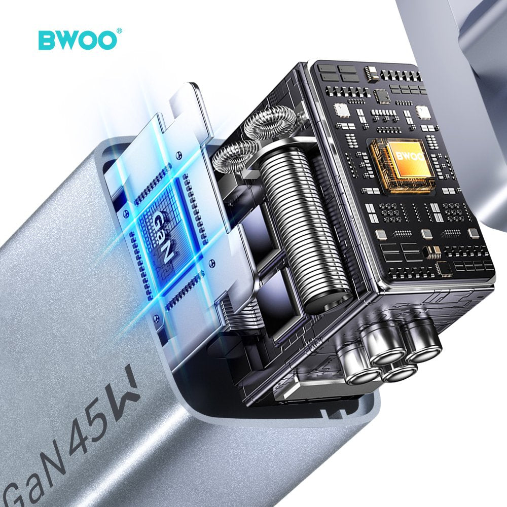 BWOO BO-CDA239 wall charger 2xUSB-C 3A PD 45W grey with PPS