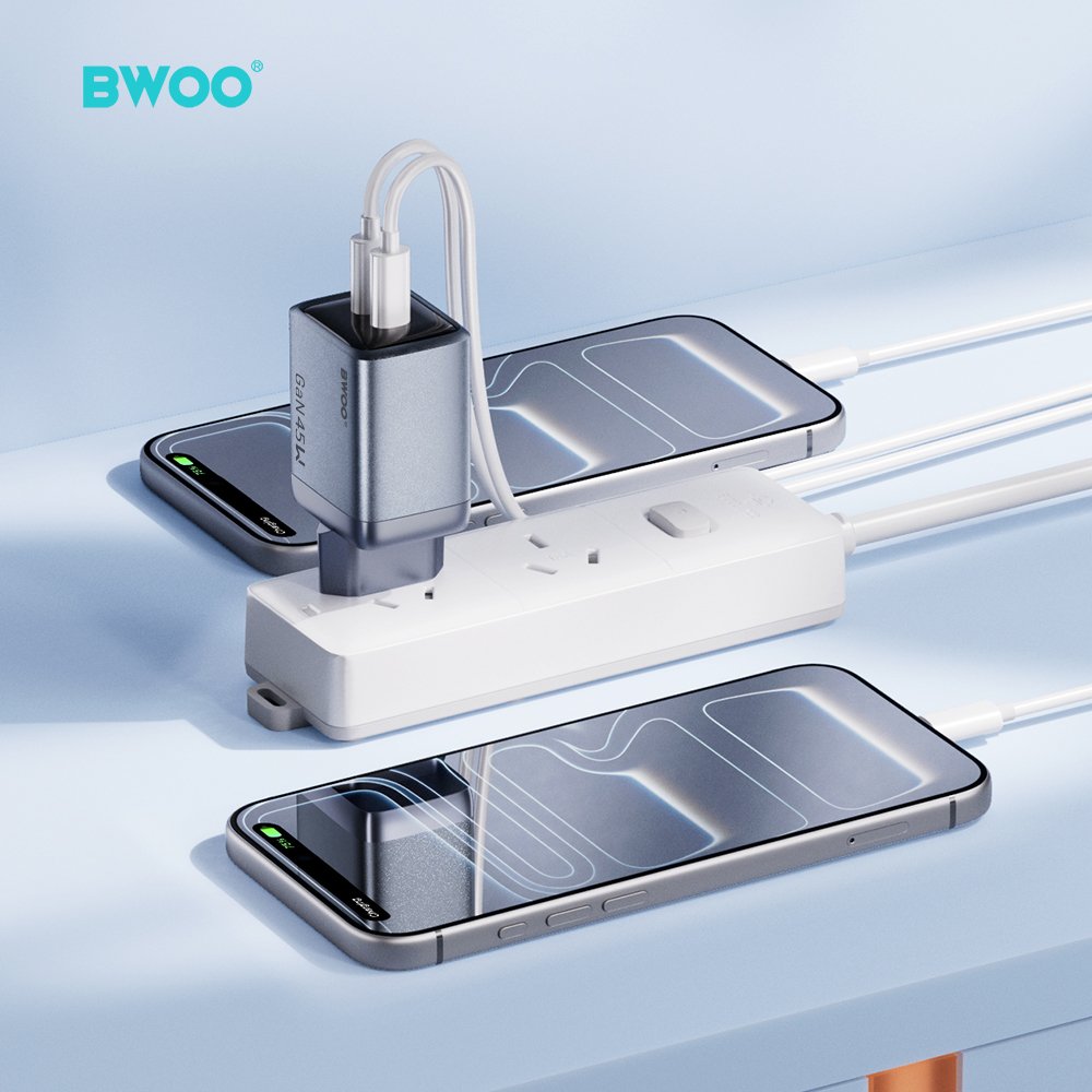 BWOO BO-CDA239 wall charger 2xUSB-C 3A PD 45W grey with PPS