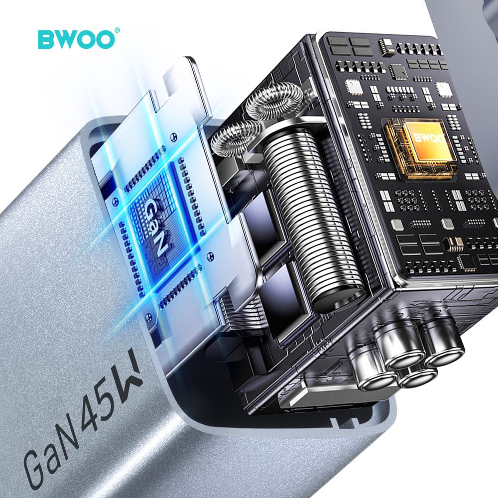 BWOO BO-CDA240 wall charger 1xUSB-A + 1xUSB-C 3A PD 45W + QC 18W grey with PPS