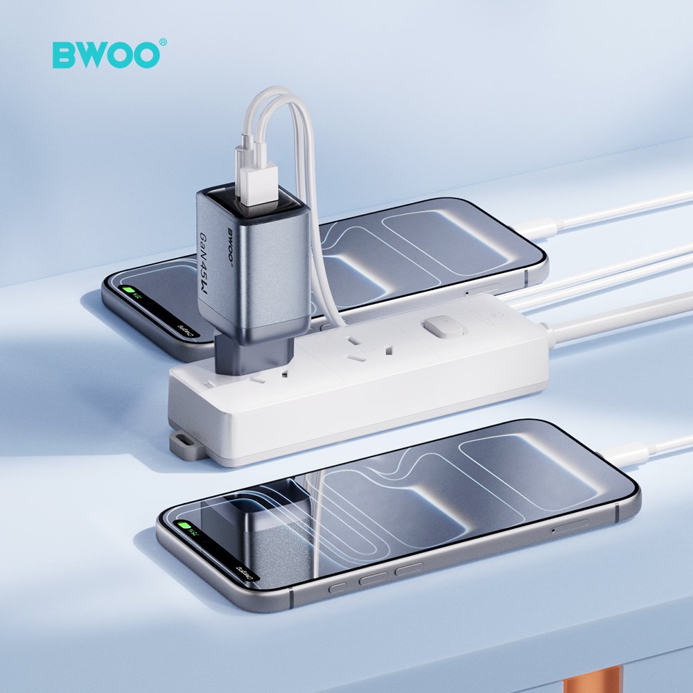 BWOO BO-CDA240 wall charger 1xUSB-A + 1xUSB-C 3A PD 45W + QC 18W grey with PPS