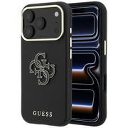 Guess vāciņš ar teksturētu virsmu un lielu logotipu no sveķiem iPhone 18 Pro / 17 Pro, melns