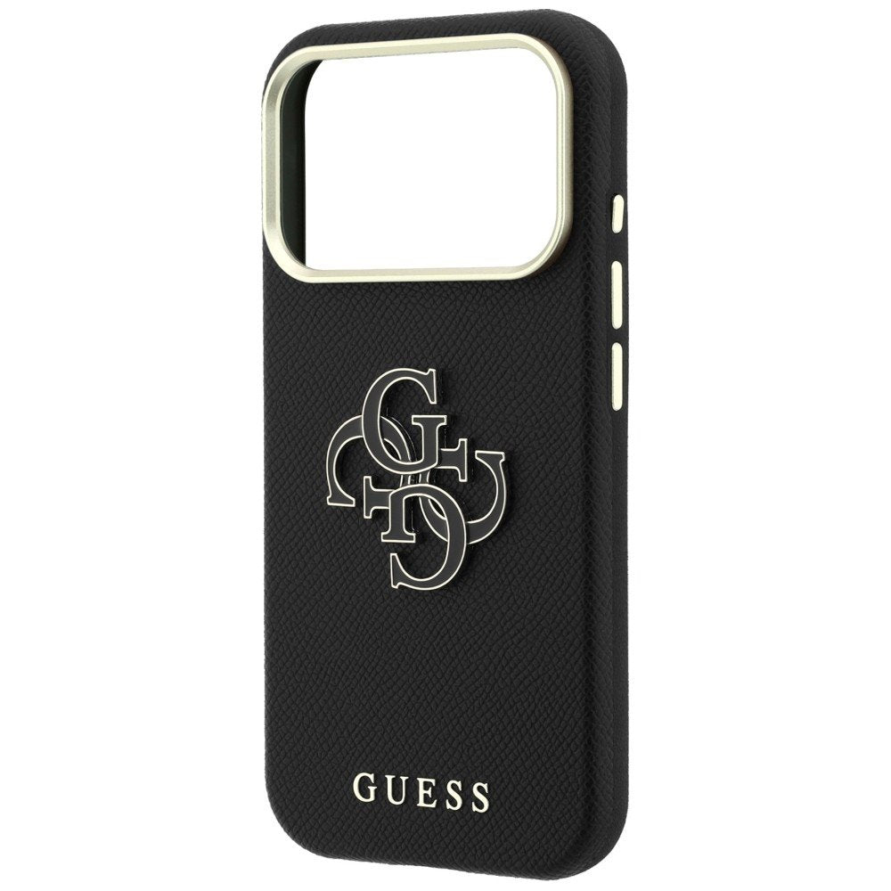 Guess vāciņš ar teksturētu virsmu un lielu logotipu no sveķiem iPhone 18 Pro / 17 Pro, melns