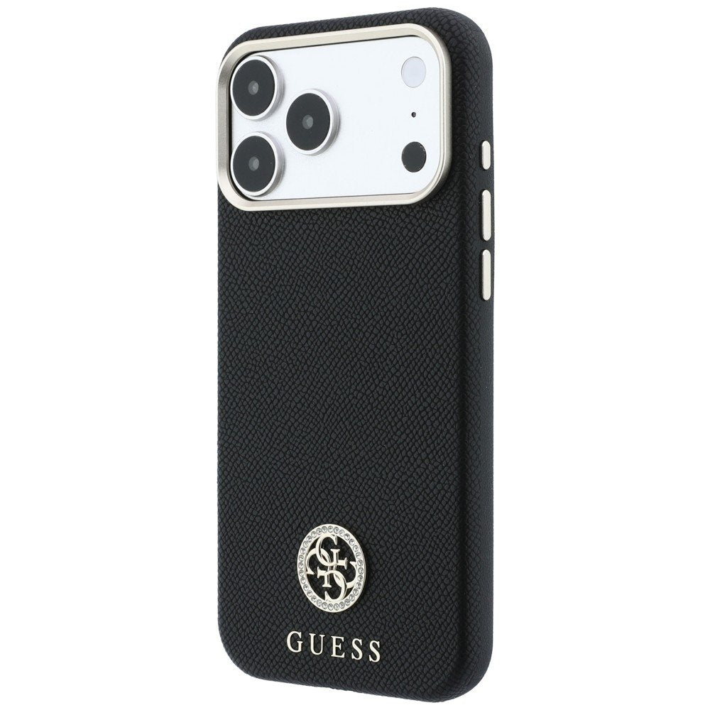 Guess apdarināts apaļais Strass logotipa MagSafe vāciņš iPhone 18 Pro / 17 Pro, melns