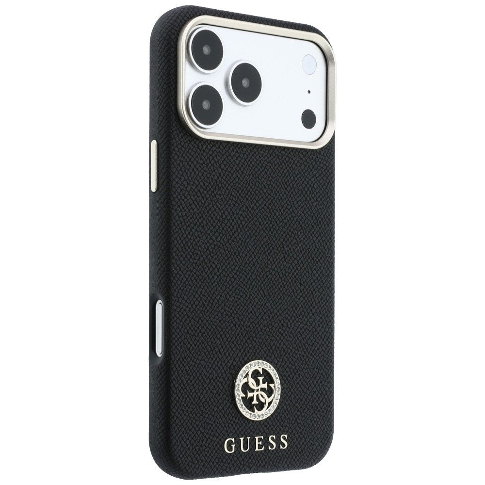 Guess apdarināts apaļais Strass logotipa MagSafe vāciņš iPhone 18 Pro / 17 Pro, melns